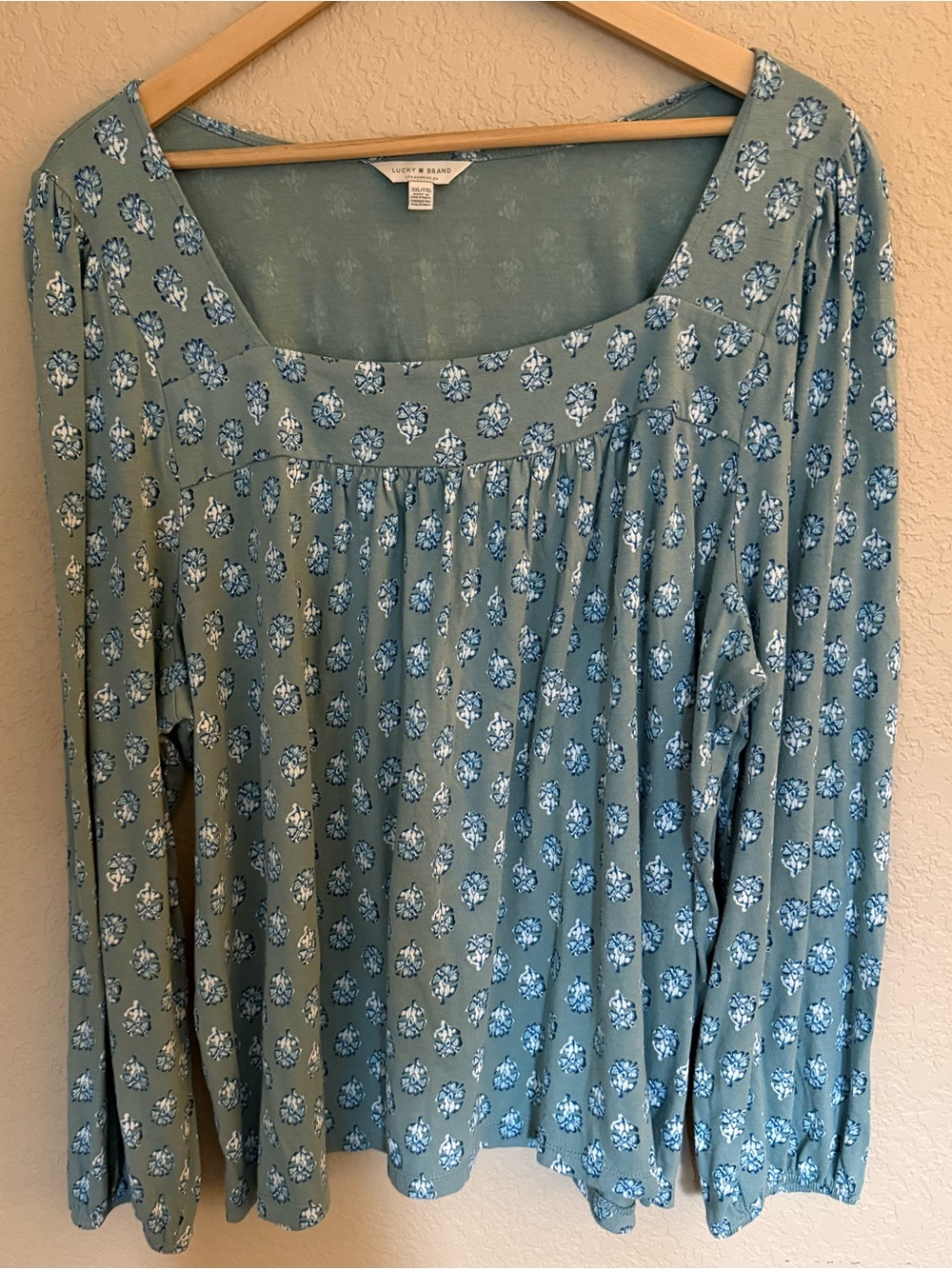 Lucky Brand Dusty Blue Floral Scoop-Neck Blouse